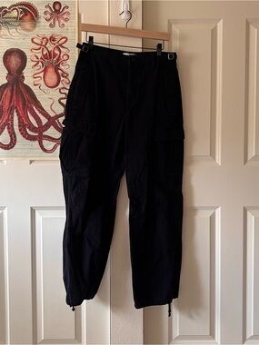 Aritzia TNA Black Cargo Trousers with Drawstring Ankles